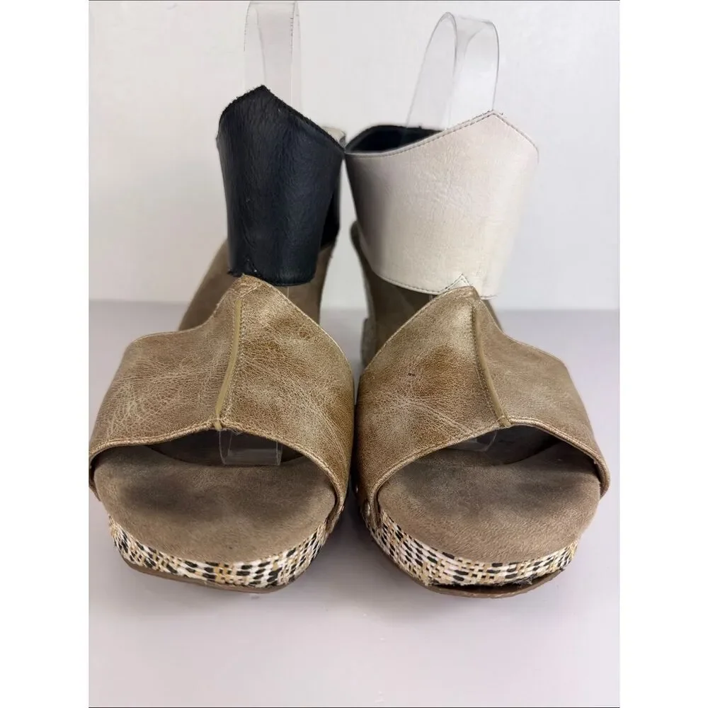 Modzori Virginia 2 Reversible Wedge Sandals Gold Black White Size 6